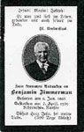 Prayer card of Benjamin Zimmerman in German